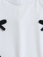 Girls Casual Textured Dress with Contrast Bow Appliqu√© For Summer