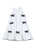 Girls Casual Textured Dress with Contrast Bow Appliqu√© For Summer
