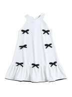 Girls Casual Textured Dress with Contrast Bow Appliqu√© For Summer