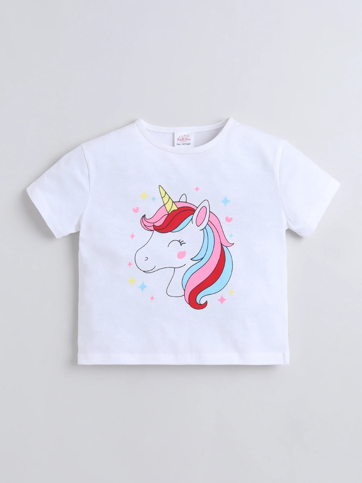 Girls Cotton Co-ord Set Unicorn Graphic Printed T-Shirt With Bow Detail Denim Pant