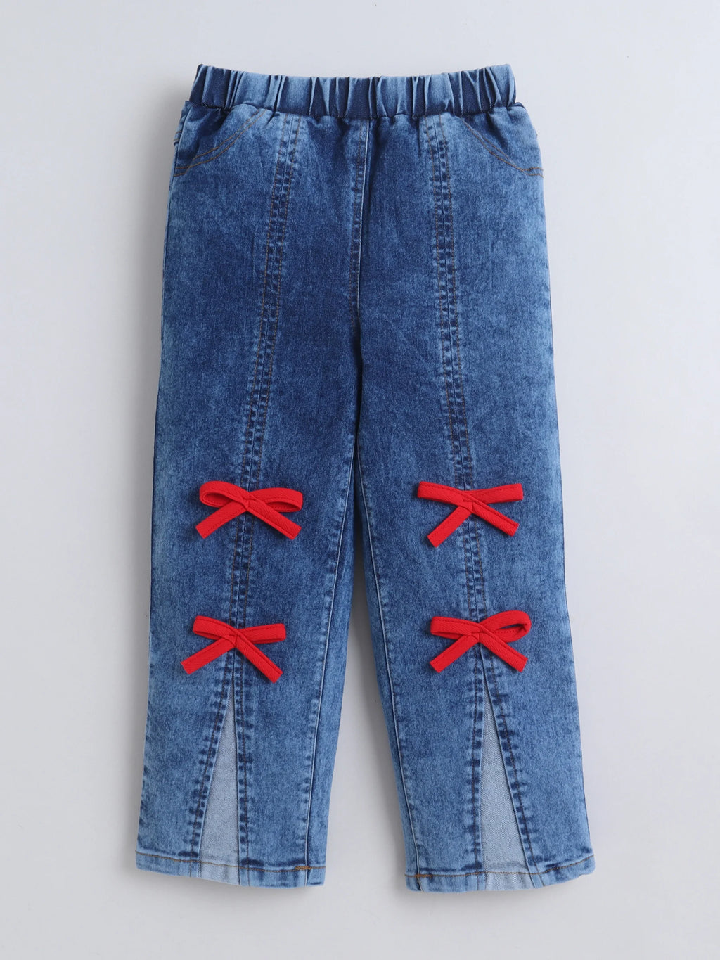 Girls Cotton Co-ord Set Unicorn Graphic Printed T-Shirt With Bow Detail Denim Pant