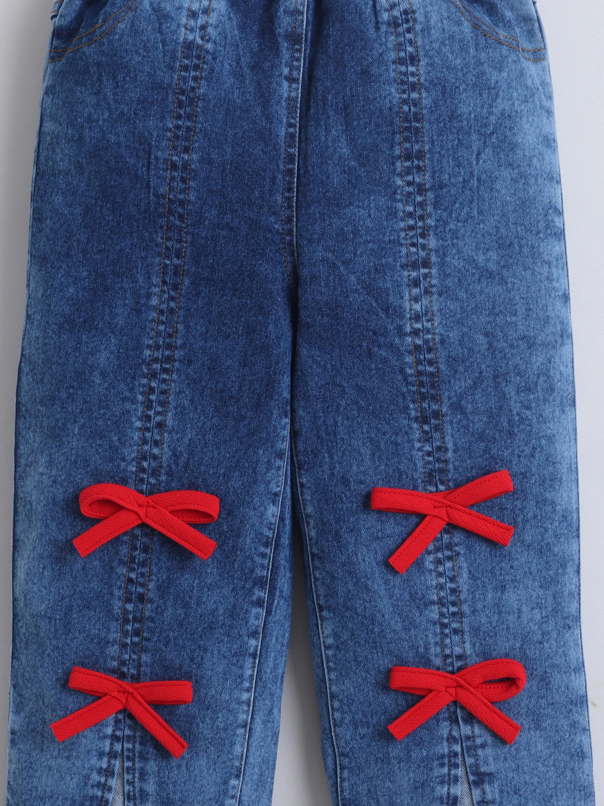 Girls Cotton Co-ord Set Unicorn Graphic Printed T-Shirt With Bow Detail Denim Pant