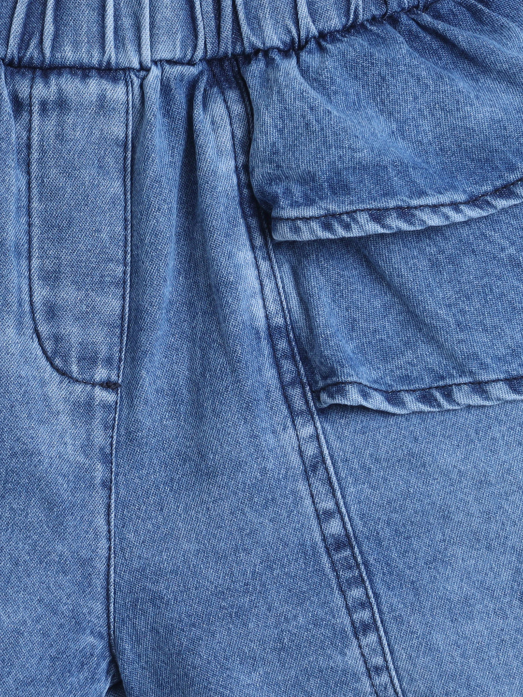 Bright Stars KIDSWEAR Washed Denim Ruffle Sleeves Top & Elasticated Ruffe Co-Ord Shorts Set - Blue