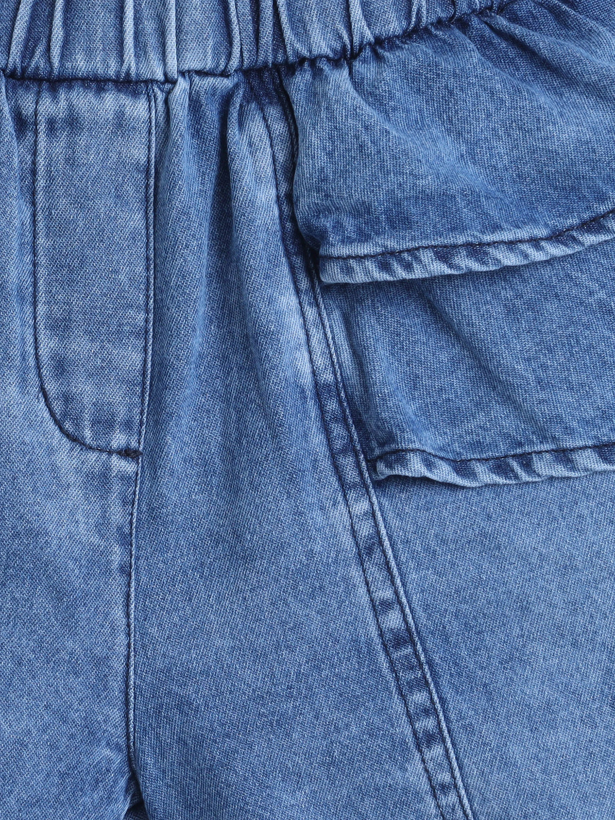 Bright Stars KIDSWEAR Washed Denim Ruffle Sleeves Top & Elasticated Ruffe Co-Ord Shorts Set - Blue