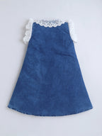 Bright Stars KIDSWEAR Light Weight Washed Denim Lace Detailing Front Button Dress - Blue