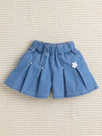 Bright Stars KIDSWEAR Washed Denim Collar Shirt & Embellished Flared Shorts Co-Ord Set- Blue