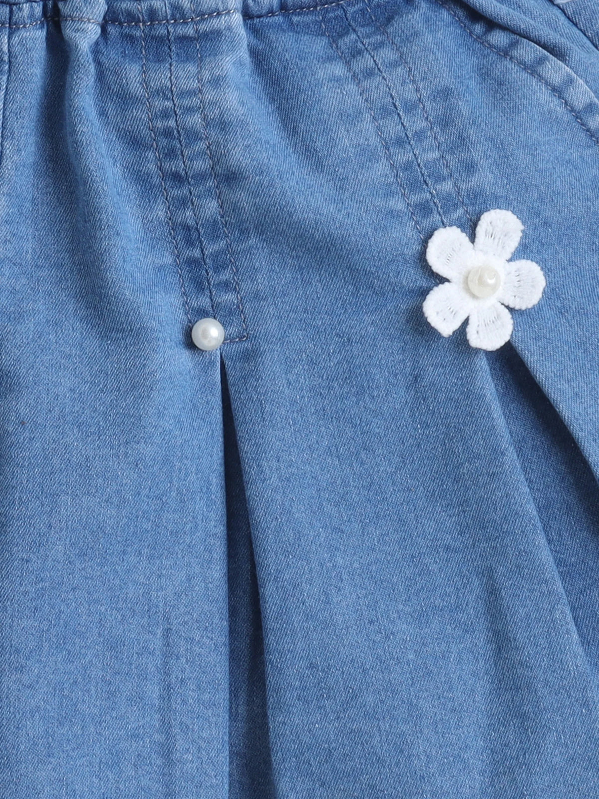 Bright Stars KIDSWEAR Washed Denim Collar Shirt & Embellished Flared Shorts Co-Ord Set- Blue