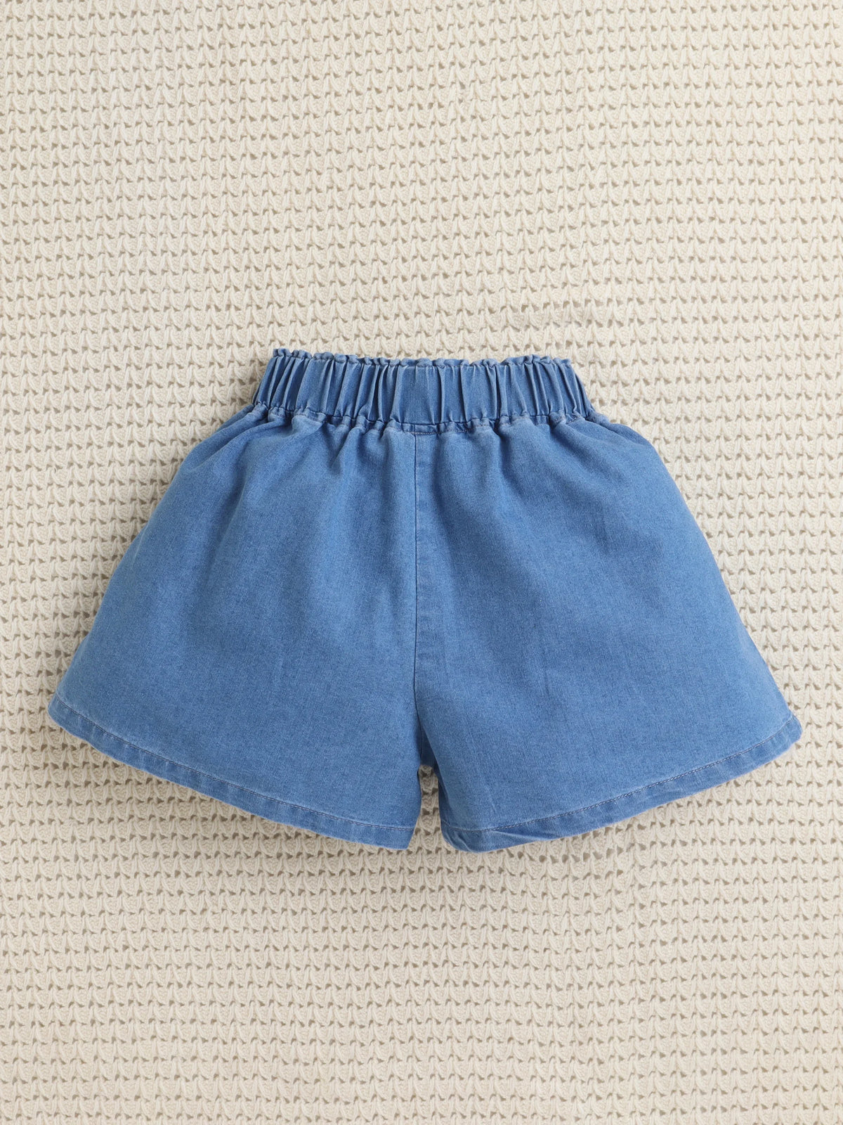 Bright Stars KIDSWEAR Washed Denim Collar Shirt & Embellished Flared Shorts Co-Ord Set- Blue
