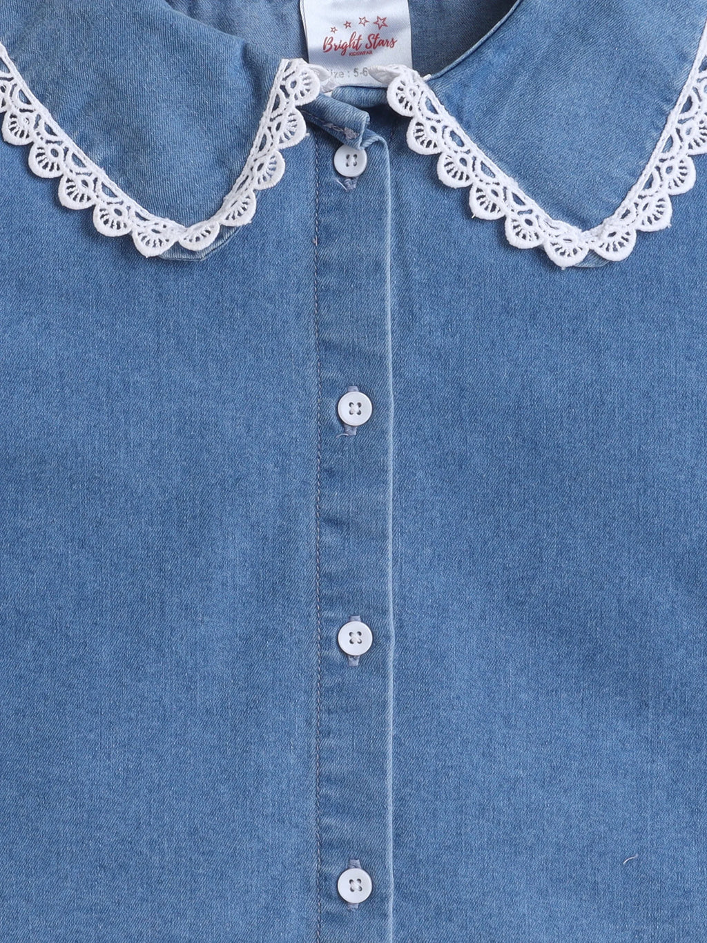 Bright Stars KIDSWEAR Washed Denim Collar Shirt & Embellished Flared Shorts Co-Ord Set- Blue