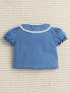 Bright Stars KIDSWEAR Washed Denim Collar Shirt & Embellished Flared Shorts Co-Ord Set- Blue