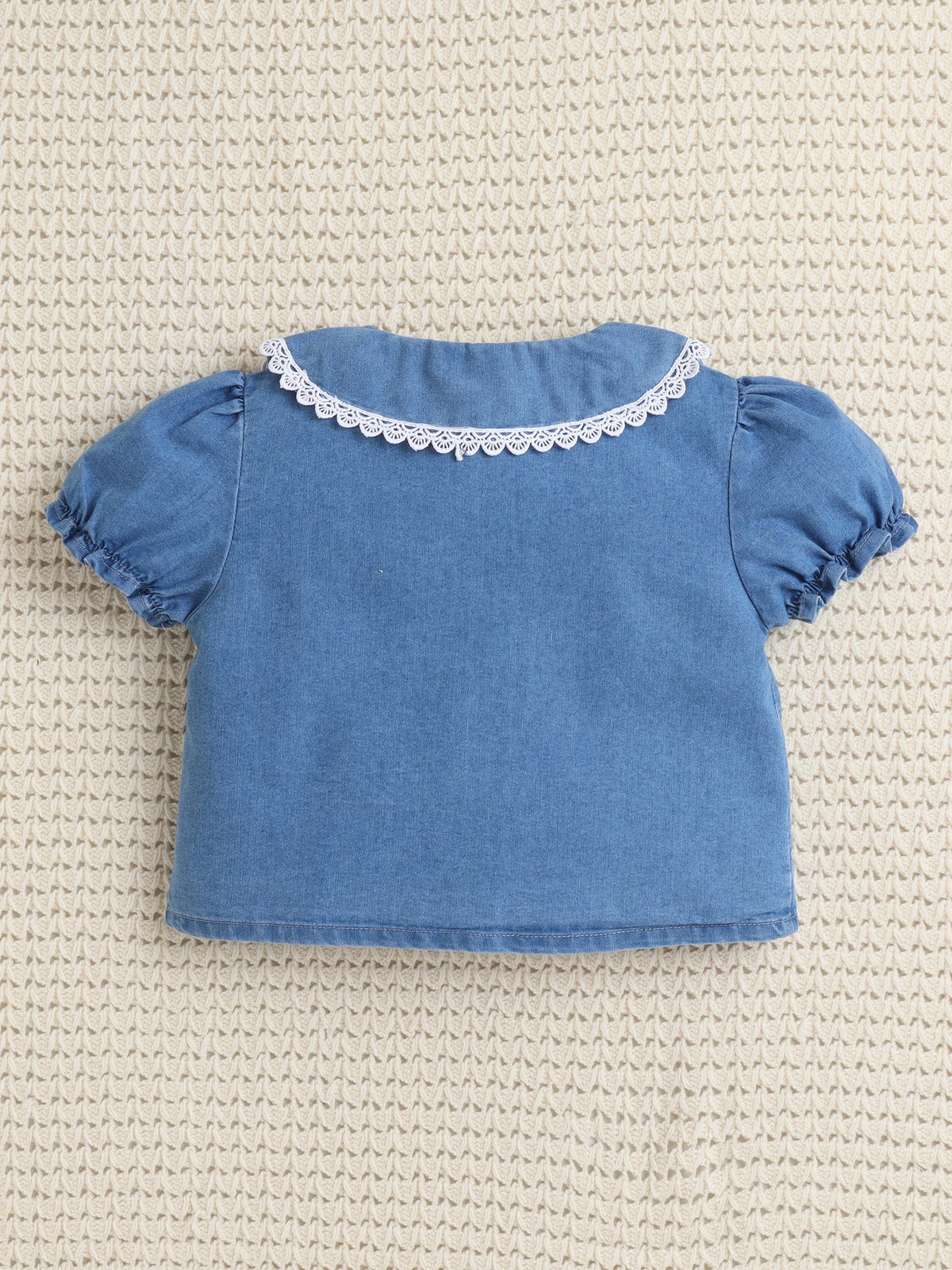 Bright Stars KIDSWEAR Washed Denim Collar Shirt & Embellished Flared Shorts Co-Ord Set- Blue