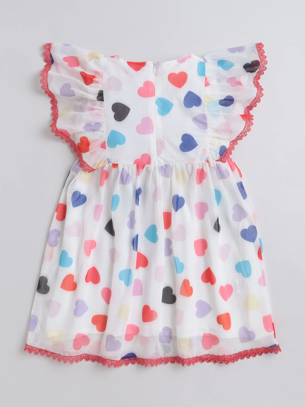 Girls Pink Knitted Net Dress with All-Over Print & Lace Detailing Casual Stylish Frock