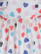 Girls Pink Knitted Net Dress with All-Over Print & Lace Detailing Casual Stylish Frock