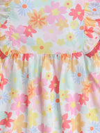 Girls Pink Knitted Net Dress with All-Over Print & Lace Detailing Casual Stylish Frock