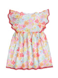 Girls Pink Knitted Net Dress with All-Over Print & Lace Detailing Casual Stylish Frock