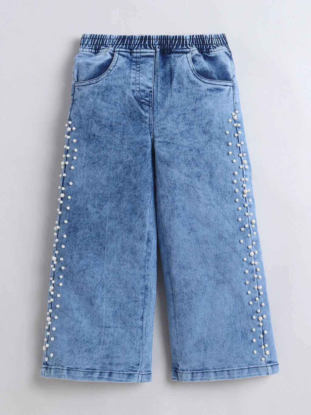 Bright Stars KIDSWEAR High Neck Sleeveless Top With Pearl Embellished Jeans - Blue