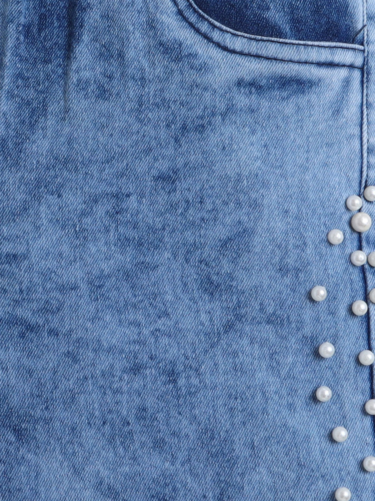Bright Stars KIDSWEAR High Neck Sleeveless Top With Pearl Embellished Jeans - Blue