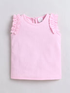 Bright Stars KIDSWEAR High Neck Sleeveless Top With Pearl Embellished Jeans - Blue