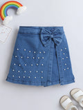 Denim Pearl Embellished Skorts Casual Summer Bottom Wear for Toddlers & Kids