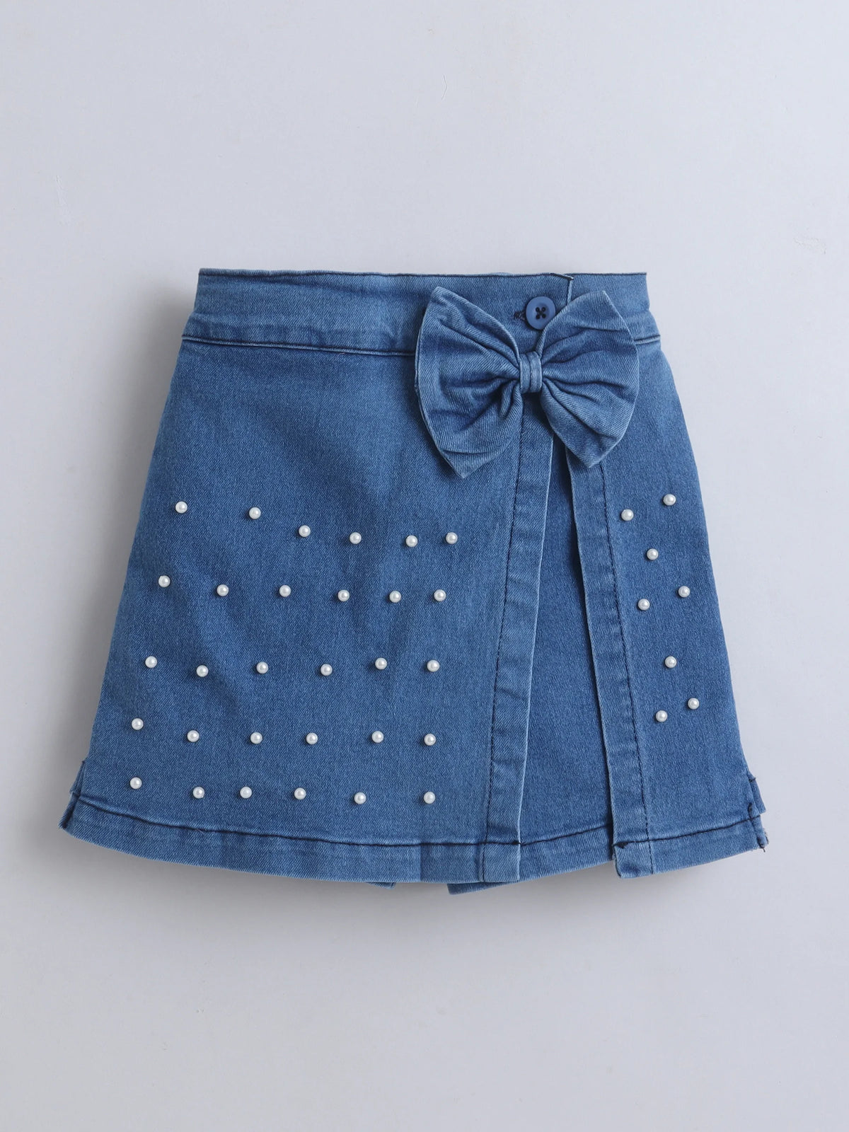 Denim Pearl Embellished Skorts Casual Summer Bottom Wear for Toddlers & Kids
