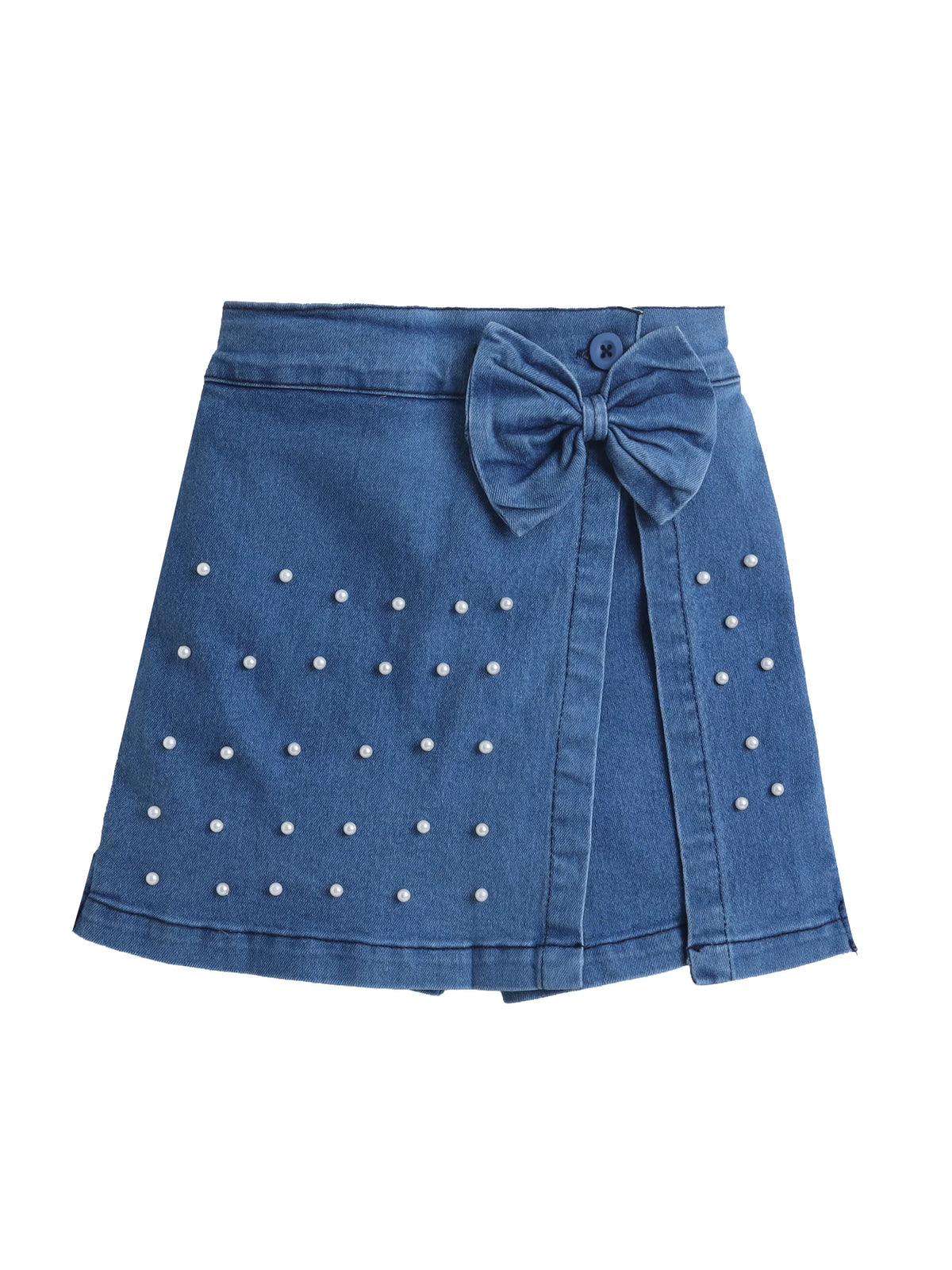 Denim Pearl Embellished Skorts Casual Summer Bottom Wear for Toddlers & Kids