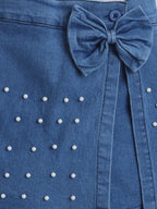 Denim Pearl Embellished Skorts Casual Summer Bottom Wear for Toddlers & Kids