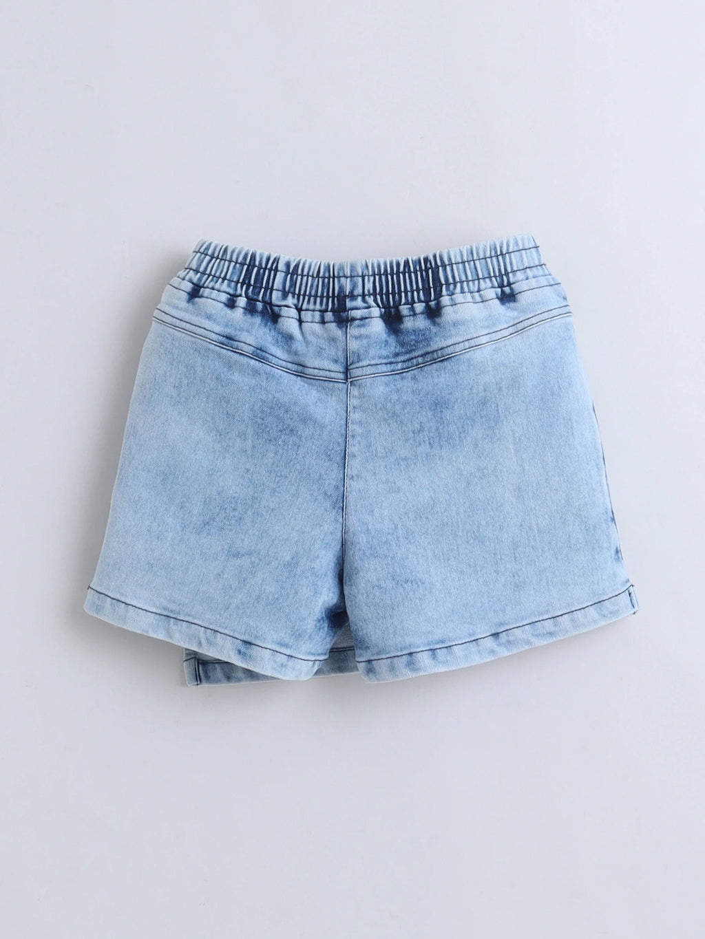 Girls Denim Skorts Set with Elegant Pearl Embellished Stylish Wrap Skorts Short