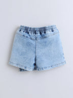 Girls Denim Skorts Set with Elegant Pearl Embellished Stylish Wrap Skorts Short