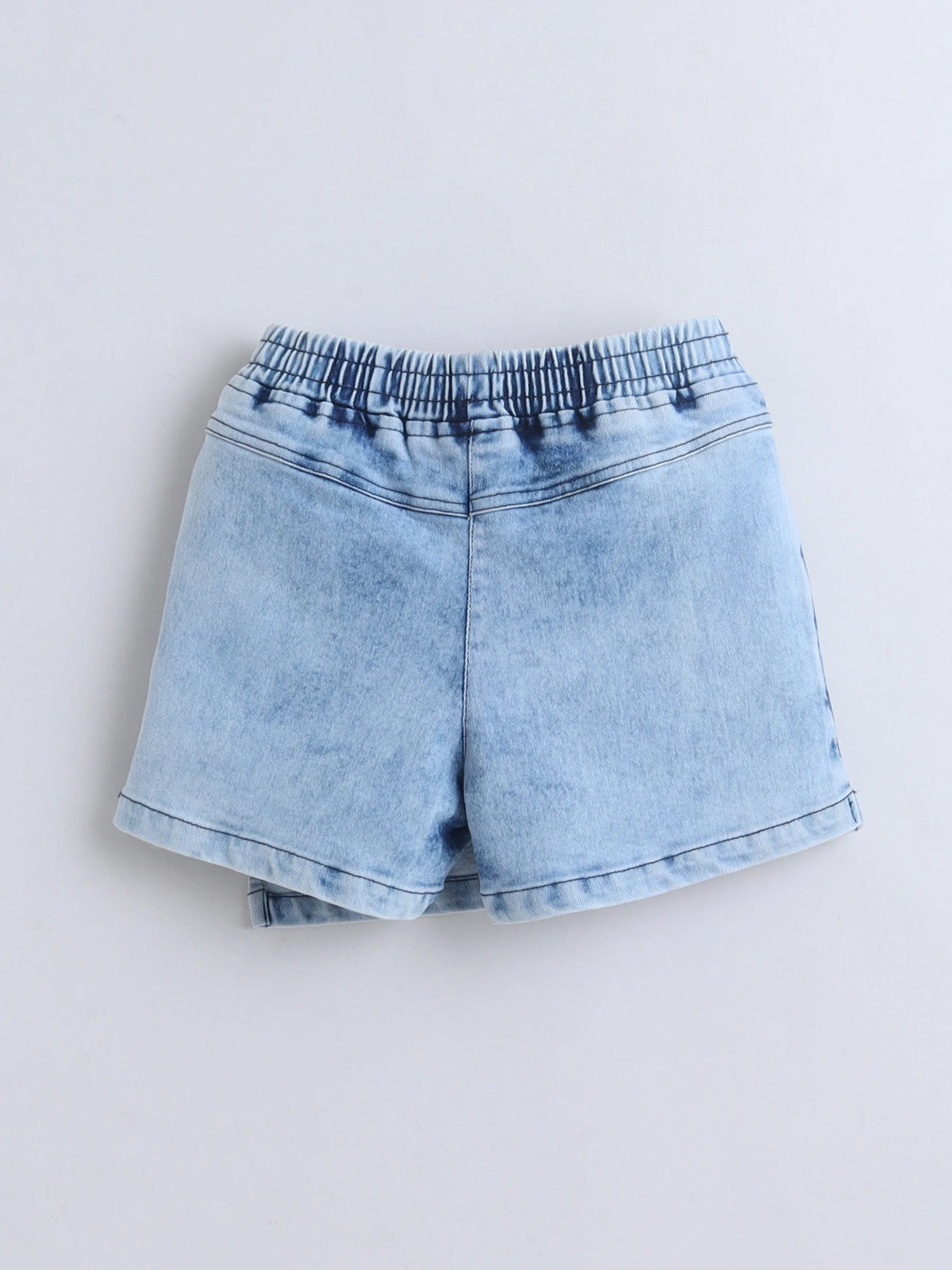 Girls Denim Skorts Set with Elegant Pearl Embellished Stylish Wrap Skorts Short