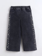 Bright Stars KIDSWEAR¬†Cotton Woven Pearl Embellished Jeans - Black
