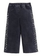 Bright Stars KIDSWEAR¬†Cotton Woven Pearl Embellished Jeans - Black
