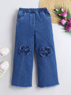 Bright Stars KIDSWEAR Denim Big Bow Wide Leg Freyed Hem Elasticated Jeans