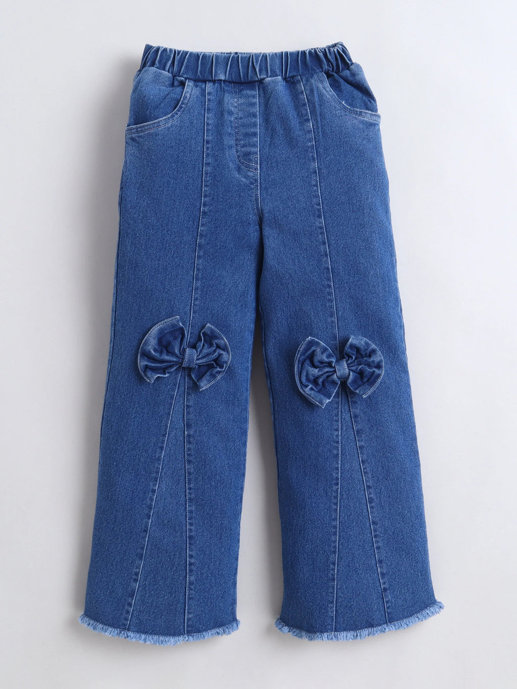 Bright Stars KIDSWEAR Denim Big Bow Wide Leg Freyed Hem Elasticated Jeans