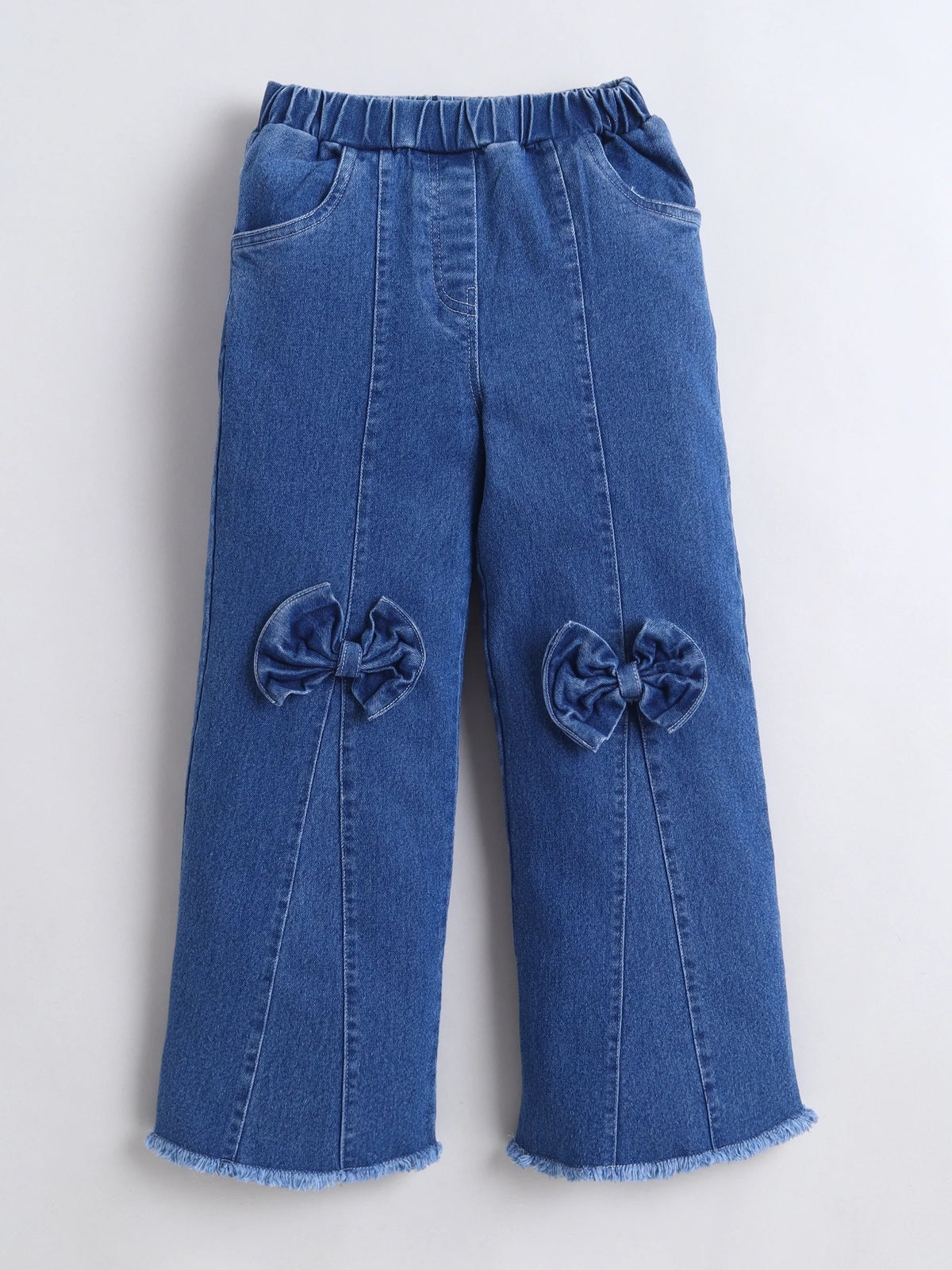 Bright Stars KIDSWEAR Denim Big Bow Wide Leg Freyed Hem Elasticated Jeans