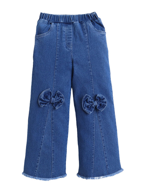 Bright Stars KIDSWEAR Denim Big Bow Wide Leg Freyed Hem Elasticated Jeans