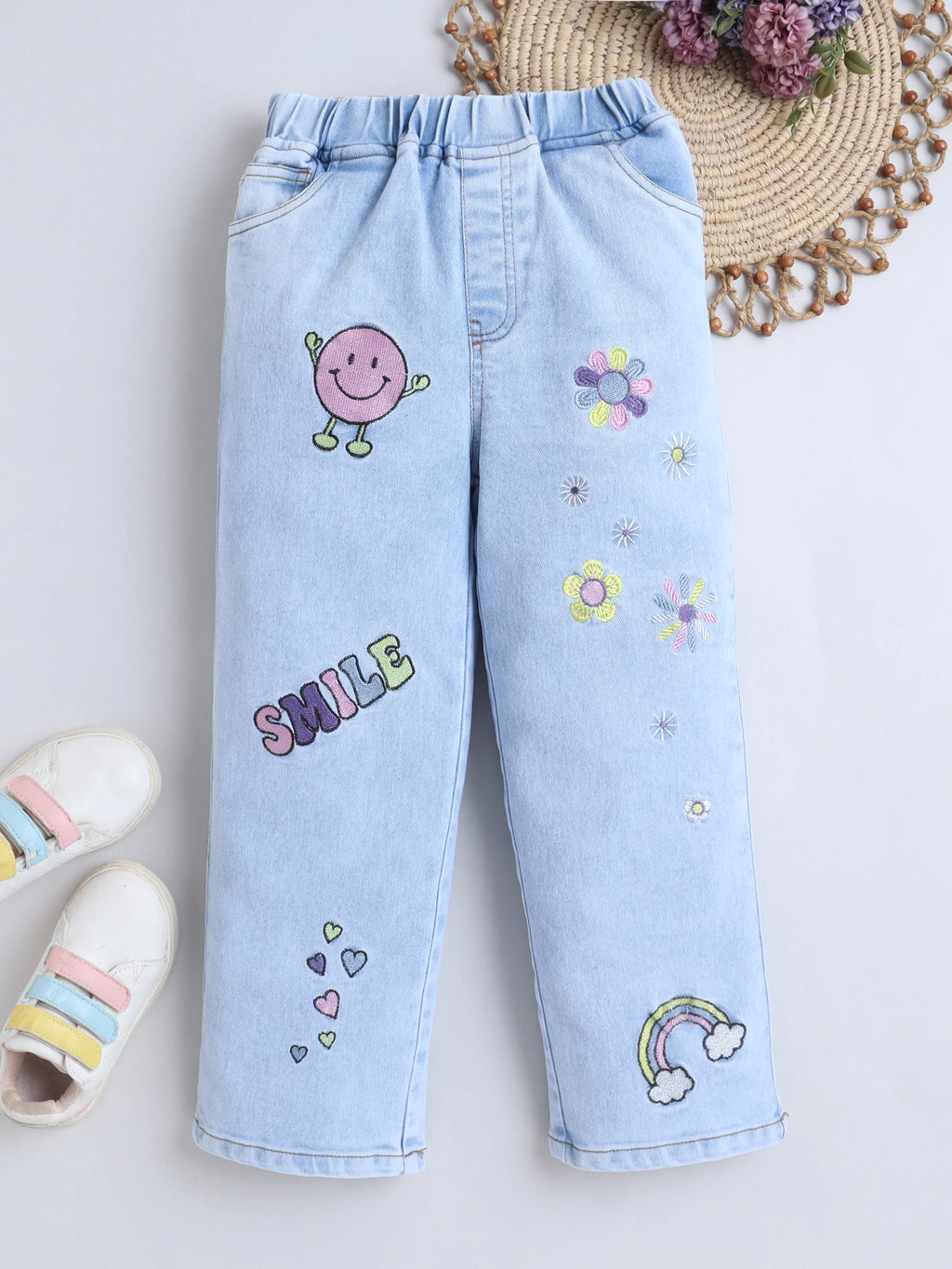 Bright Stars KIDSWEAR Denim Embroidered Light Wash Elasticated Jeans - Blue