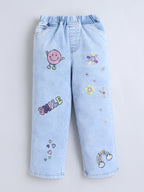 Bright Stars KIDSWEAR Denim Embroidered Light Wash Elasticated Jeans - Blue