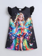Bright Stars KIDSWEAR Knits Fantacy Princess Digital Printed Dress - Black