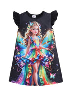 Bright Stars KIDSWEAR Knits Fantacy Princess Digital Printed Dress - Black