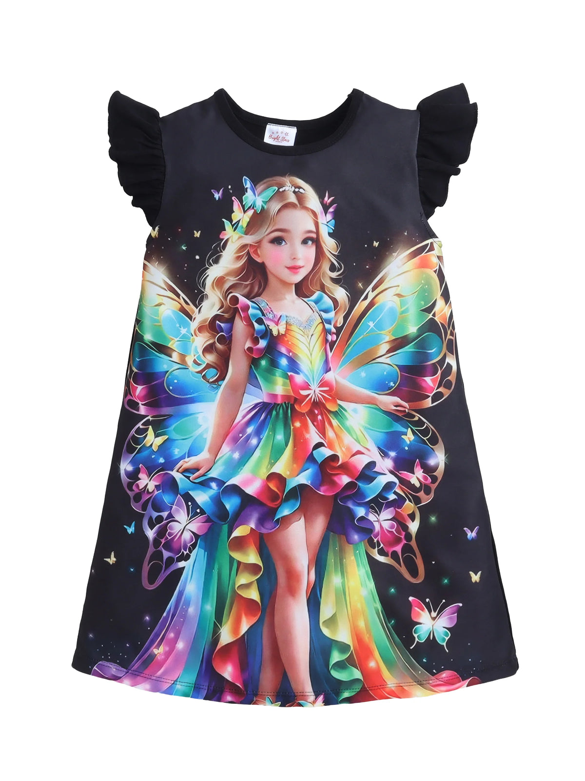 Bright Stars KIDSWEAR Knits Fantacy Princess Digital Printed Dress - Black