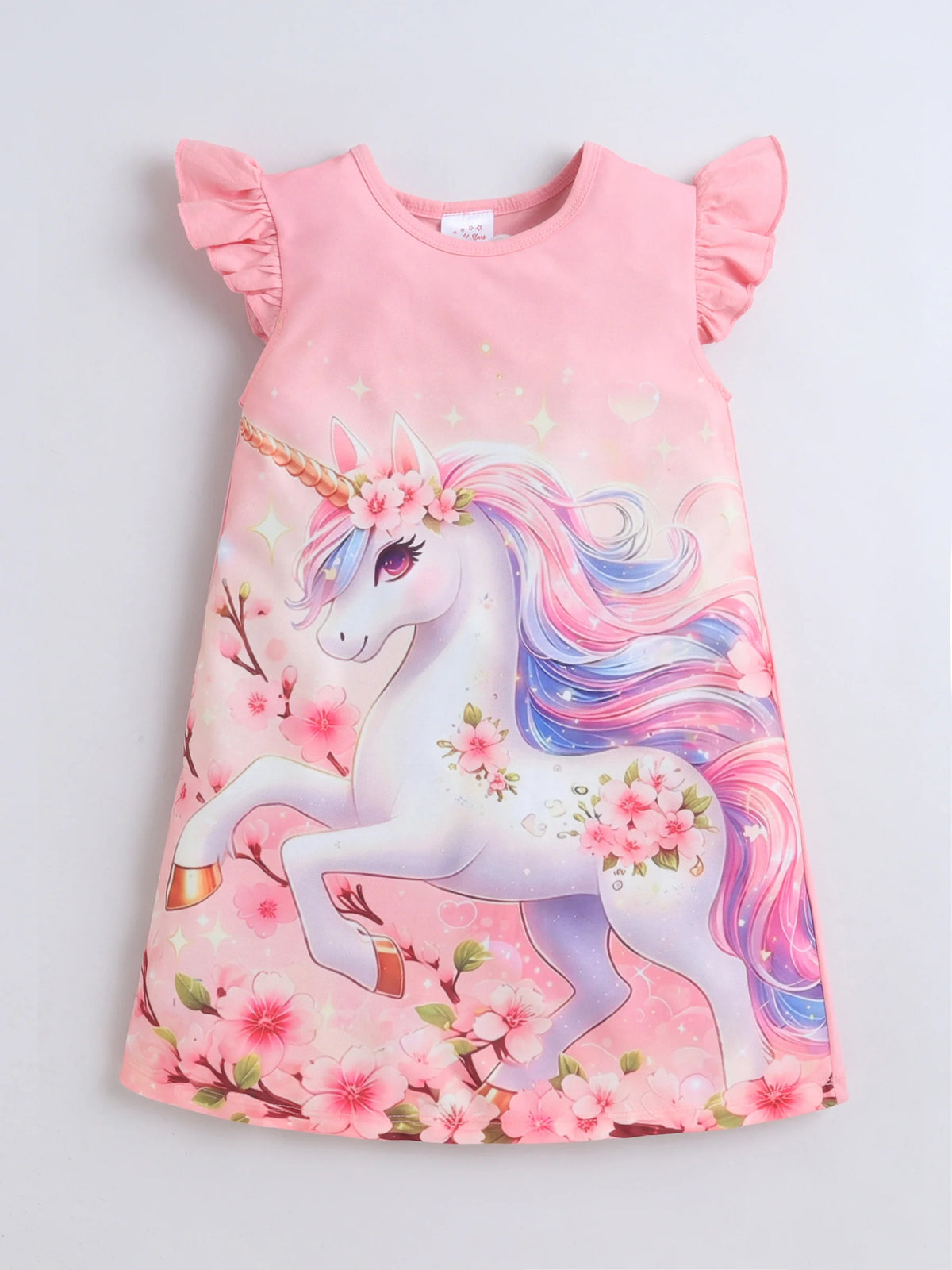Bright Stars KIDSWEAR Knits Unicorn Digital Printed Dress - Coral