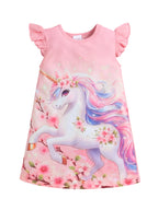 Bright Stars KIDSWEAR Knits Unicorn Digital Printed Dress - Coral