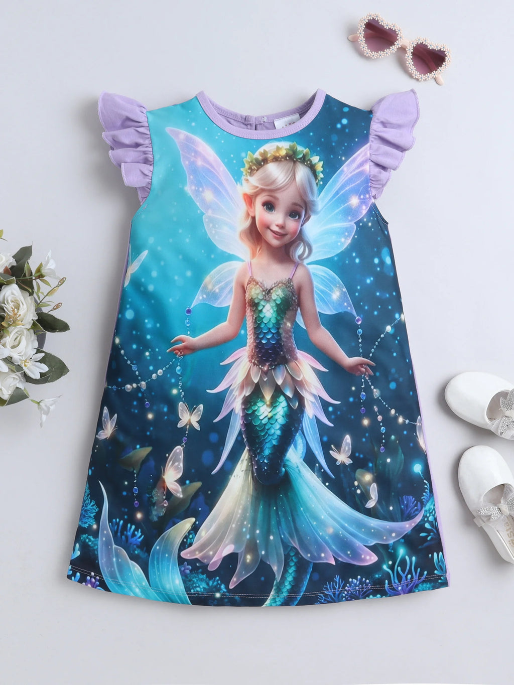 Bright Stars KIDSWEAR Knits Fantacy Princess Digital Printed Dress - Purple
