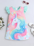 Bright Stars KIDSWEAR Knits Unicorn Digital Printed Dress - Green
