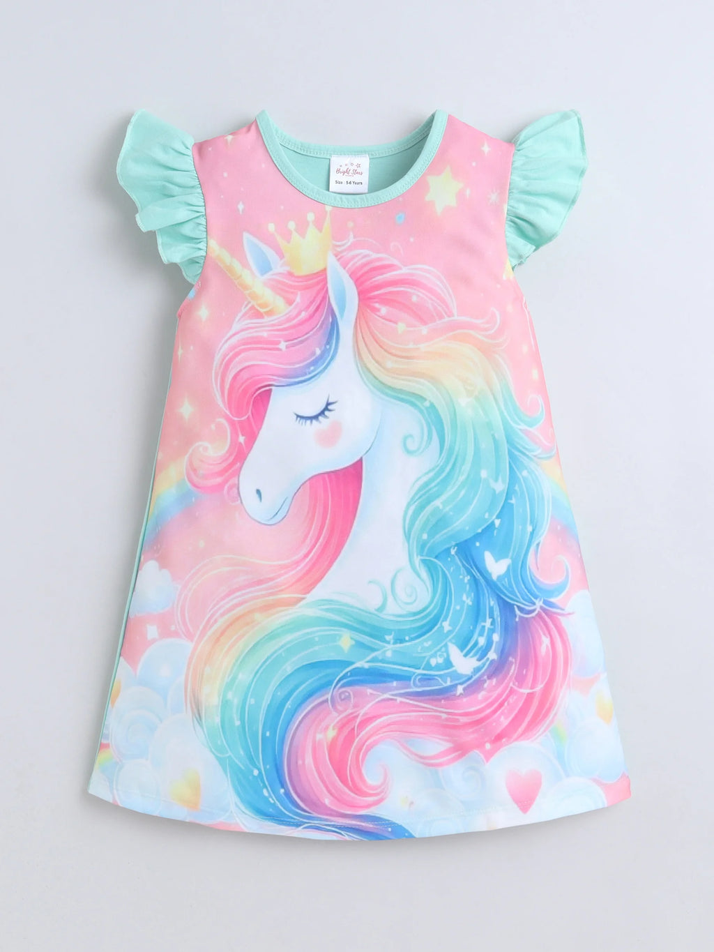 Bright Stars KIDSWEAR Knits Unicorn Digital Printed Dress - Green