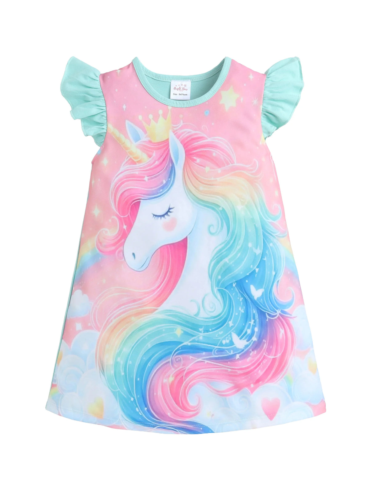 Bright Stars KIDSWEAR Knits Unicorn Digital Printed Dress - Green
