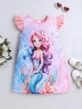 Bright Stars KIDSWEAR Knits Mermaid Digital Printed Dress - Coral