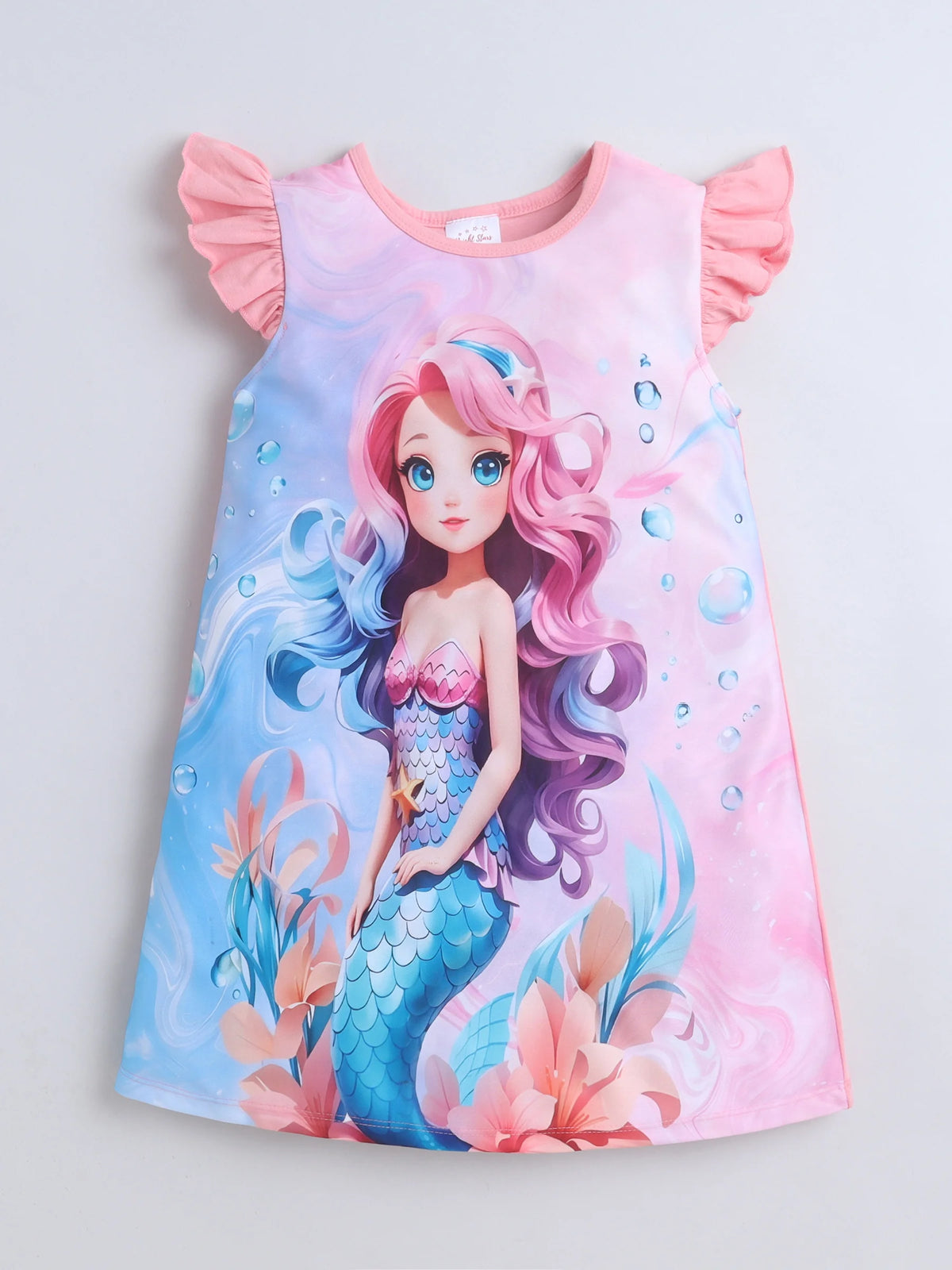 Bright Stars KIDSWEAR Knits Mermaid Digital Printed Dress - Coral
