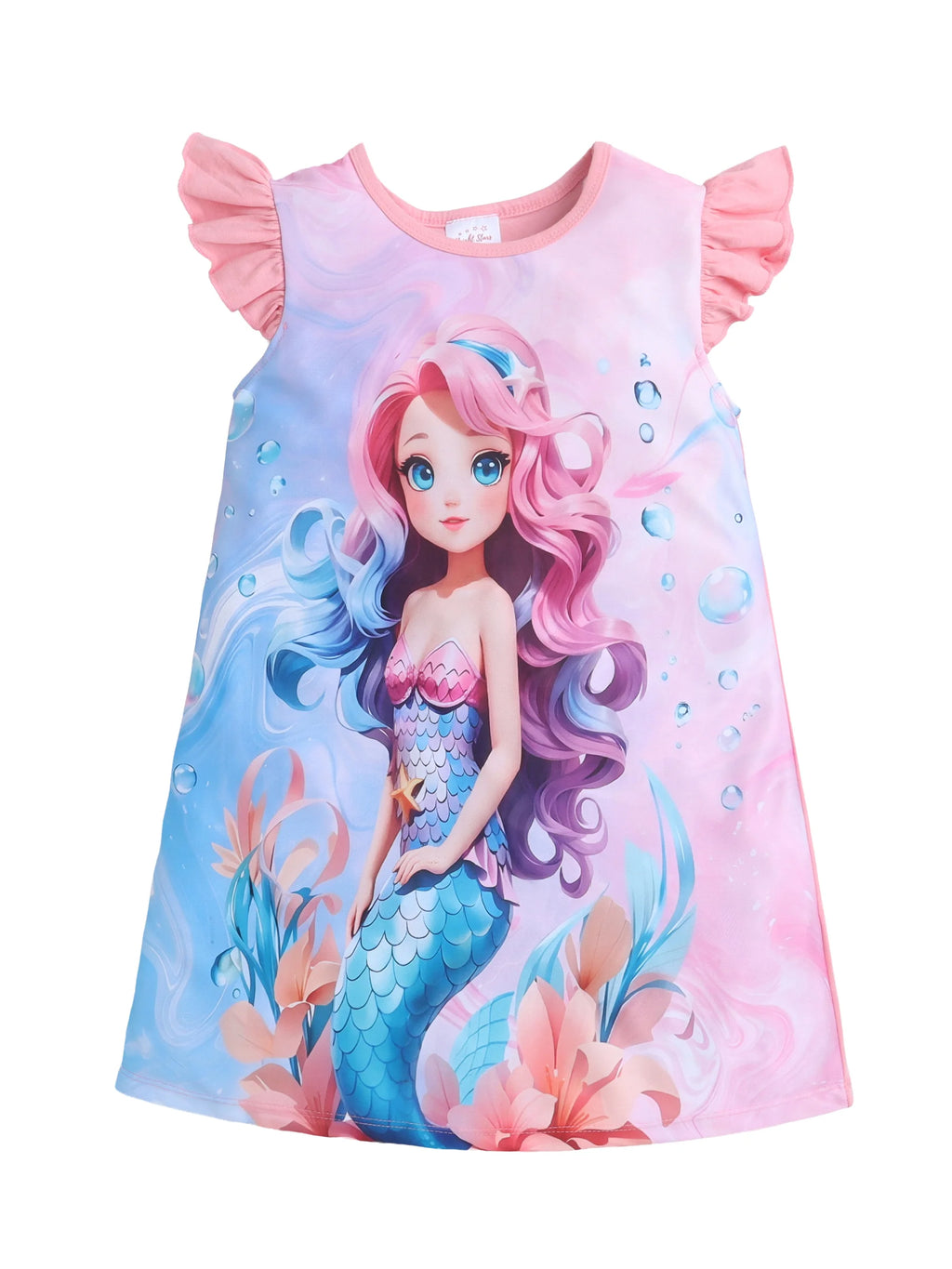 Bright Stars KIDSWEAR Knits Mermaid Digital Printed Dress - Coral