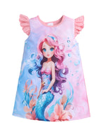Bright Stars KIDSWEAR Knits Mermaid Digital Printed Dress - Coral